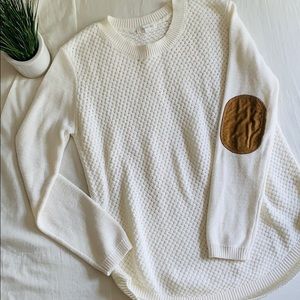 White Knit Sweater with Elbow Pads